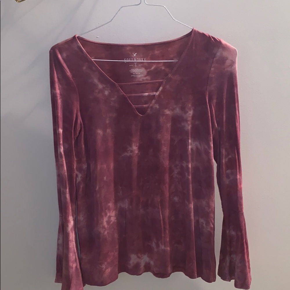 AE pink flowy cut out tie-dye blouse